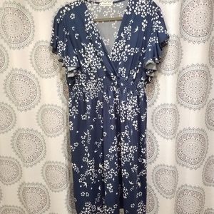 Navy and cream floral/bird print dress